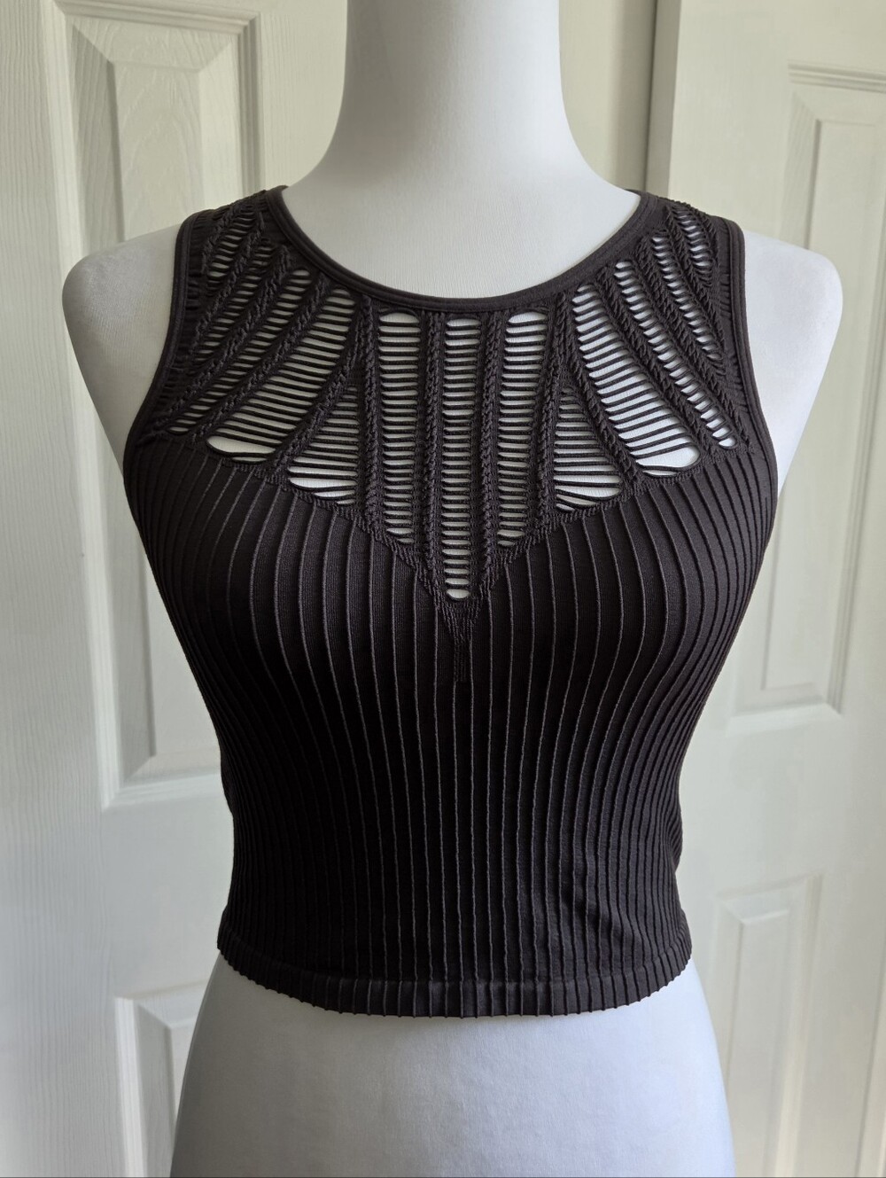 Express Gray Cutout Ribbed Crop Tank Top Stretch Y2K Festival - Women's Medium